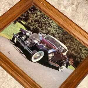Framed Vintage Car Wall Art - Purple Classic Roadster